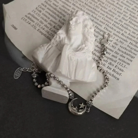 Sterling Silver Moon & Star Beaded Bracelet - Picture 4 of 6